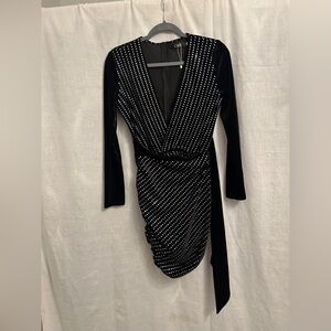Black and White Asymmetrical Ruched Wrap Dress